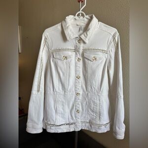 Women's White Denim Jacket with embroidered. Size M